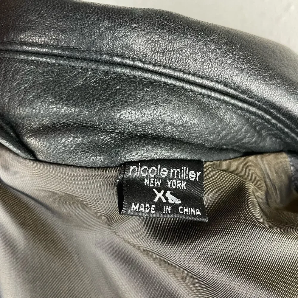 Nicole Miller New York Black Leather Jacket Size XL EUC